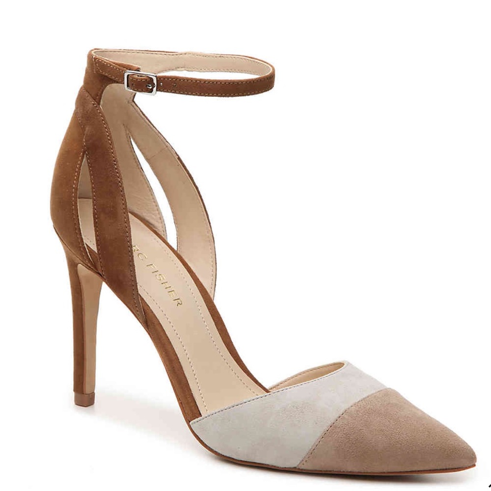Marc Fisher Nude Taupe Brown Strappy Pumps